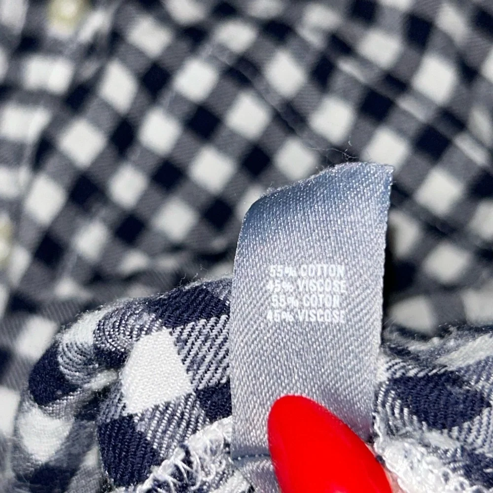 Aerie Navy Blue White Gingham Plaid Flannel Henley Pullover Shirt SIZE XS